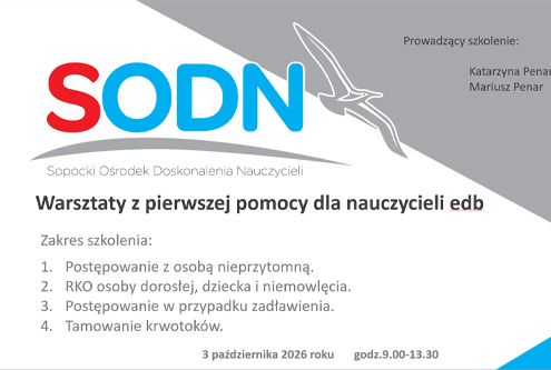 Zapraszam na  Warsztaty z pierwszej pomocy dla nauczycieli edb.  Będzie okazja, aby utrwalić sobi...